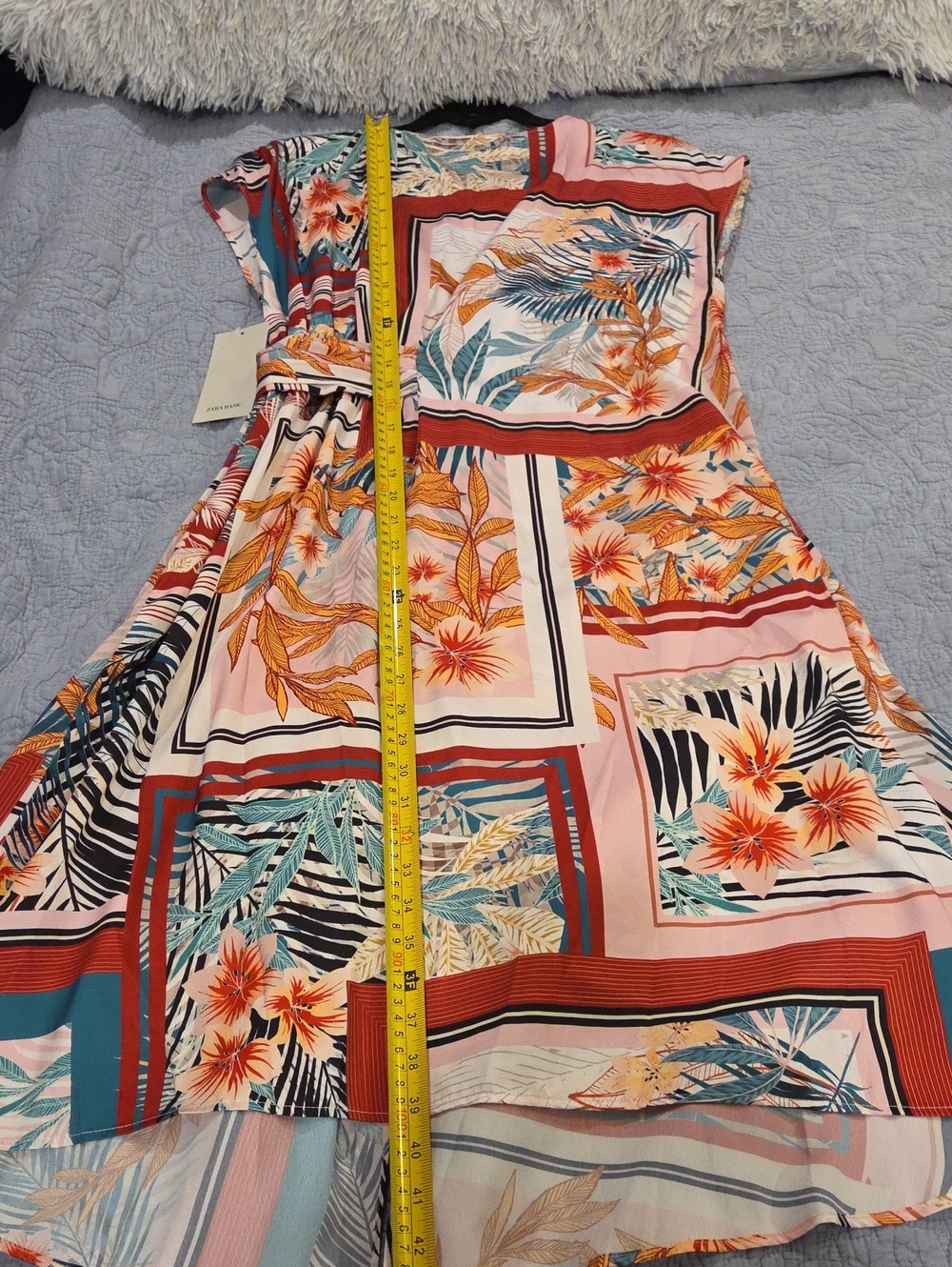 ZARA Satin-Effect Tropical Scarf Print Midi Dress Size M NWT - Picture 9 of 10